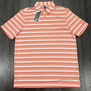 NWT Adidas 2-Color Stripe Performance Coral Fusion Golf Polo Men's‎ Large HR8015